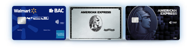 Tarjetas Walmart, planitum y black American Express BAC.