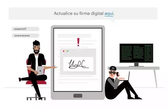 Ilustración de estafa por firma digital