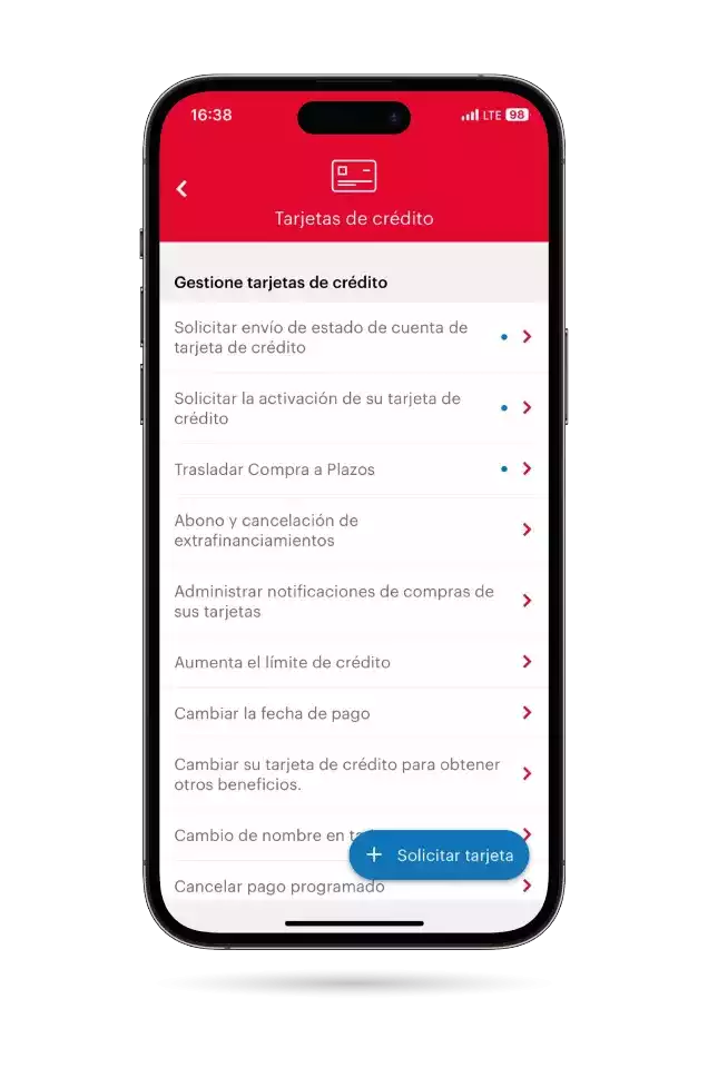 solicitud de tarjeta en el app