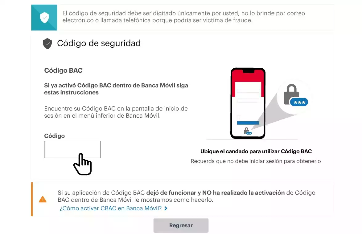 Colocar código BAC