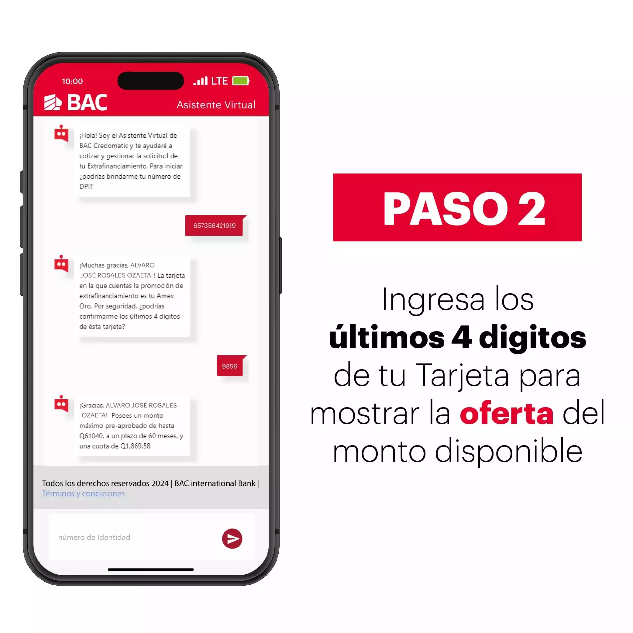 Ingresa los últimos 4 digitos de tu tarjeta