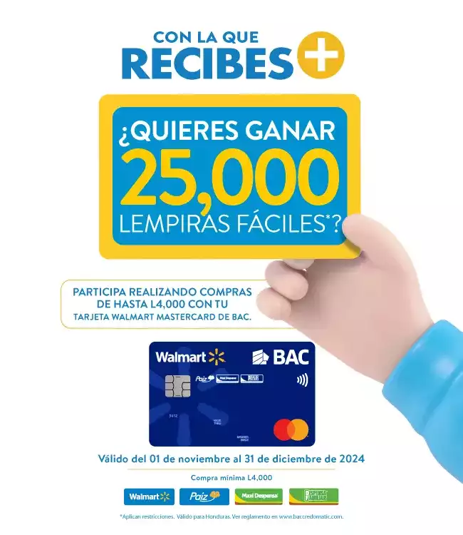 Solicita tu tarjeta Walmart, compra y participa para ganar hasta  L 25,000